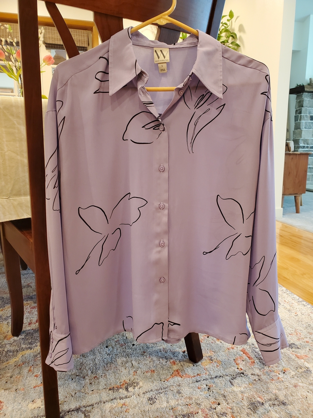 Worthington Lavender Button-Down with Black Floral Outline